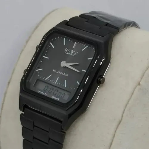 Relogio Casio Aq-230a-1d Preto De Dupla Hora Vintage Preto
