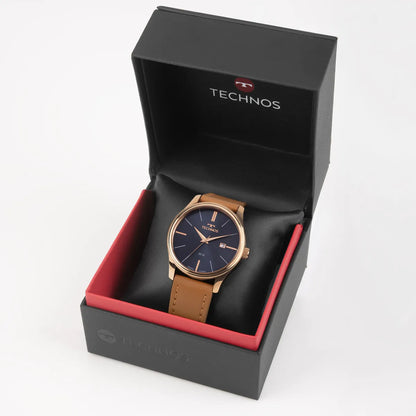 Relógio Technos Steel Rosé Masculino 42mm Pulseira Couro Marrom