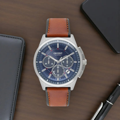 Relógio Orient Masculino Marrom, Prata & Azul