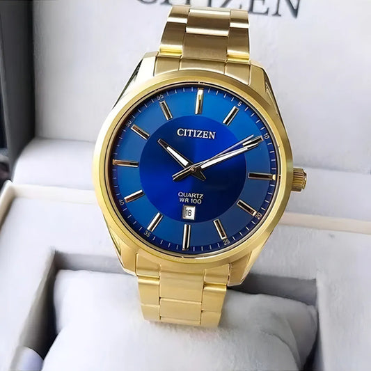Relógio Citizen Masculino Dourado Quartz Aço Calendário Analógico