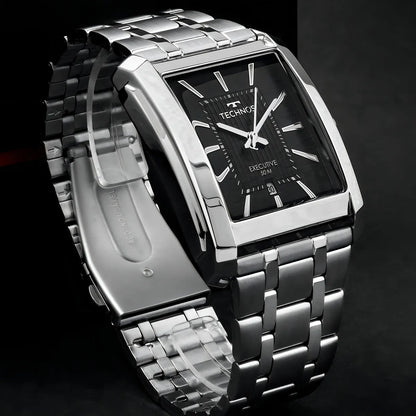 Relógio Analógico Technos Masculino Inoxidável Prata Fundo Preto
