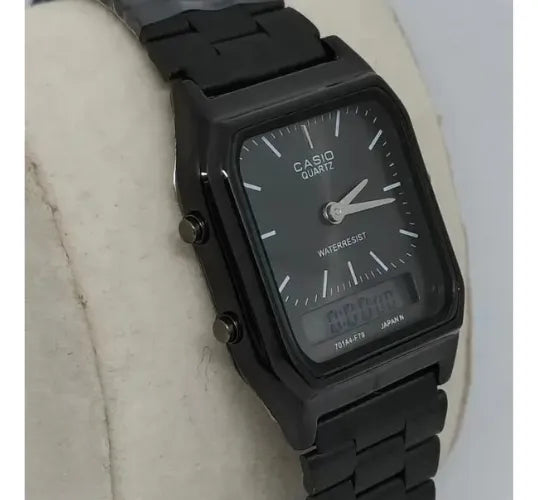 Relogio Casio Aq-230a-1d Preto De Dupla Hora Vintage Preto