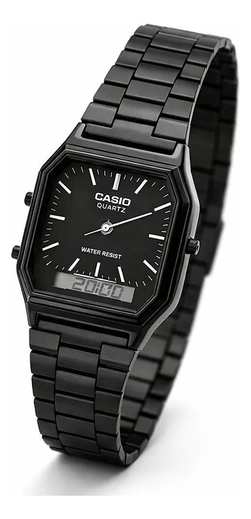 Relogio Casio Aq-230a-1d Preto De Dupla Hora Vintage Preto