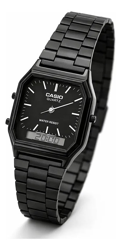 Relogio Casio Aq-230a-1d Preto De Dupla Hora Vintage Preto